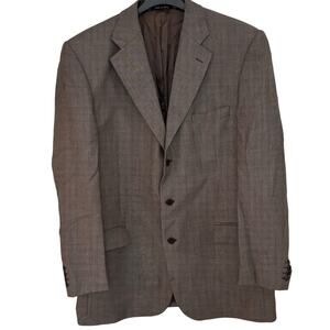 Barneys NY Houndstooth Tan & Black 3 Button Wool Blazer Sport Coat Italy 46L